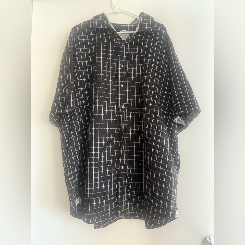 Robert Graham Grid Patterned Button Down Short Sl… - image 1